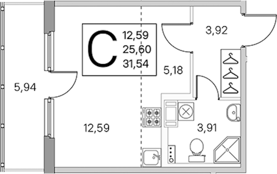 Квартира студия 28.57 м², 2/4 эт., ЖК «Любоград в Стрельне»